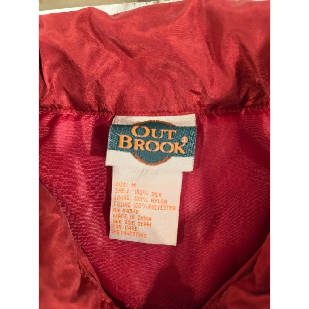 Out Brook Womens Vintage Red 100% Silk Quilted Jacket and Pants Tracksuit Set M